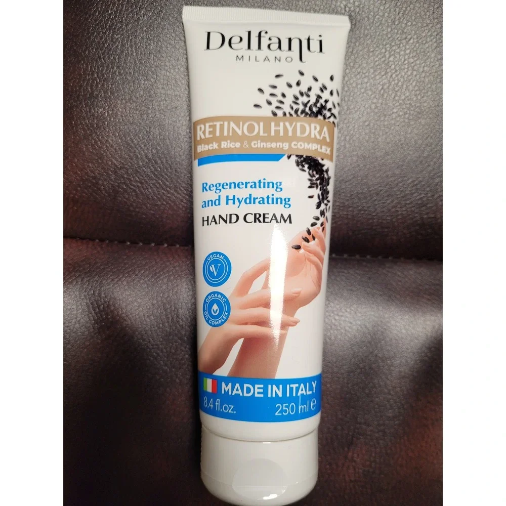 Delfanti Milano Retinol Regenerate/Hydrate‎ Vegan Hand Cream RiceGinseng 8.4 oz